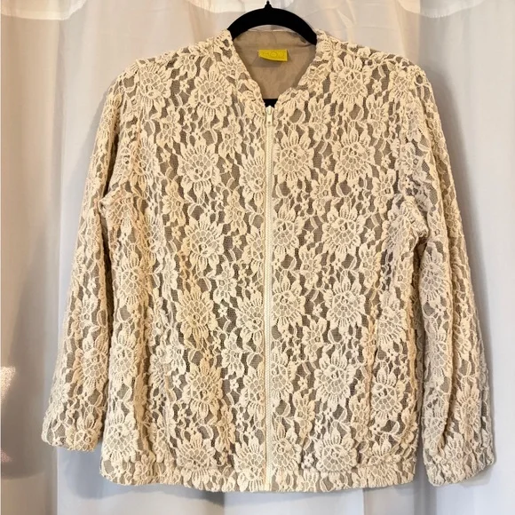 Ivory / Cream Lace Zip-Front Jacket | Y2K Romantic Boho Festival - Picture 3 of 12